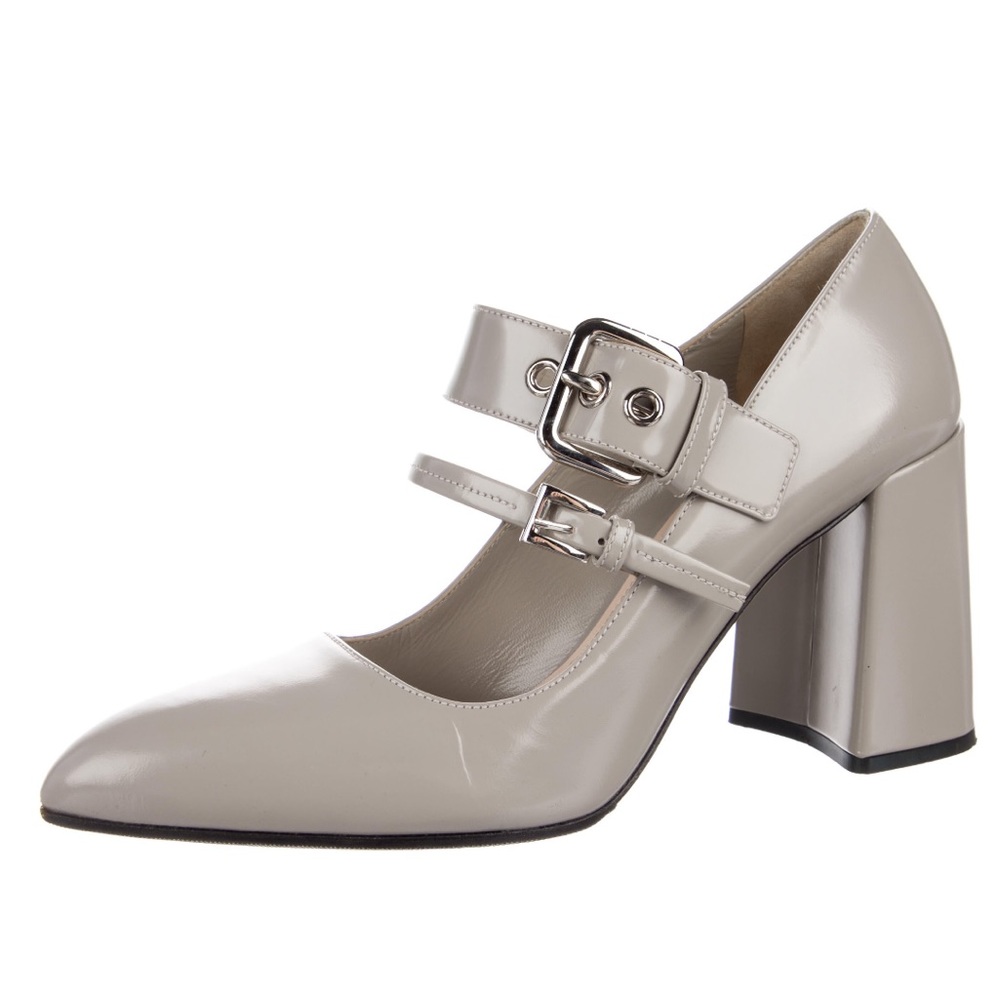 Prada Gray Mary Jane Block Heels